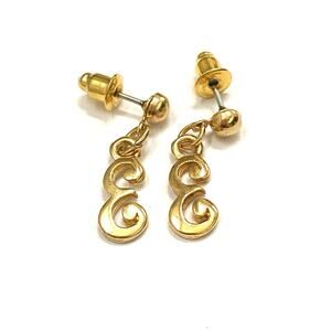 Earrings E Initial Letter Dangles Drops Gold Tone Pierced Posts